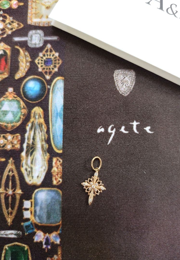 【販売証明書付き】agete クロス チャーム K10 ゴシック