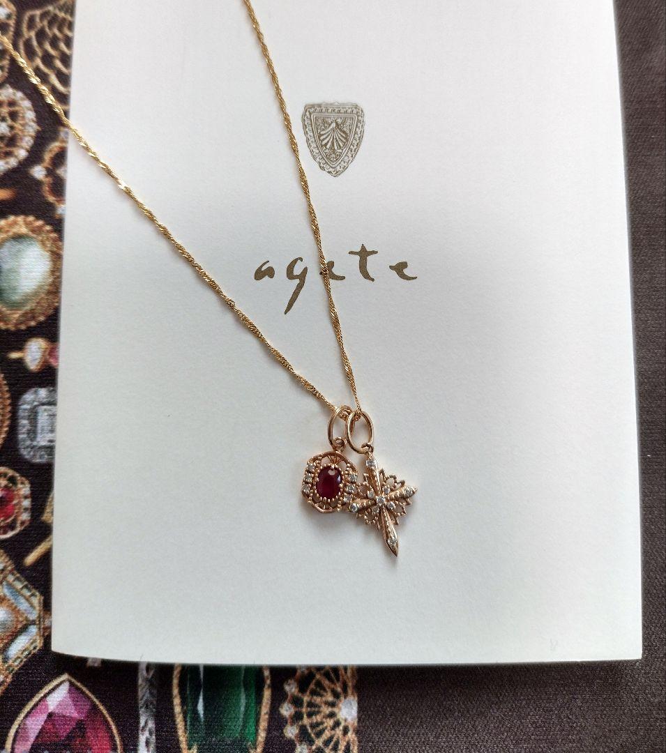 【販売証明書付き】agete クロス チャーム K10 ゴシック