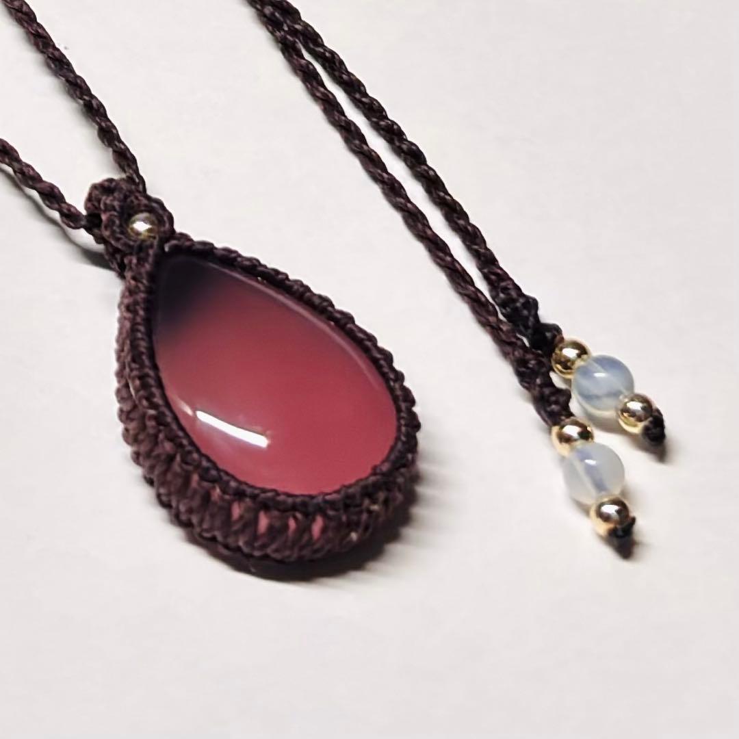 #2257 ⑥♡瑪瑙&オパライト天然石♡マクラメネックレス　ペンダント