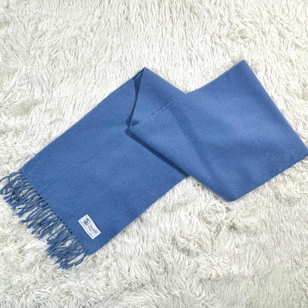 美品✨ ジョンストンズ オブ エルガン カシミヤ100% マフラー ブルー