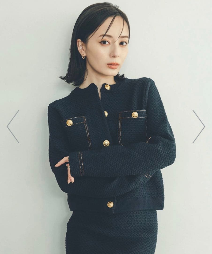 anuans ノーカラーニットジャケット ネイビー　Sサイズ