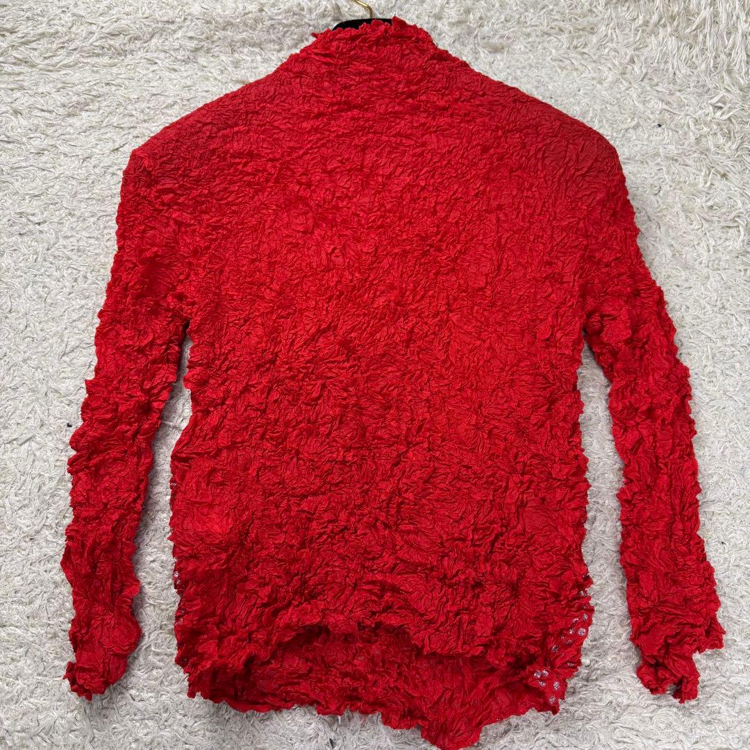 希少★ISSEY MIYAKE シワ加工 箔 カットソー 長袖 レッド