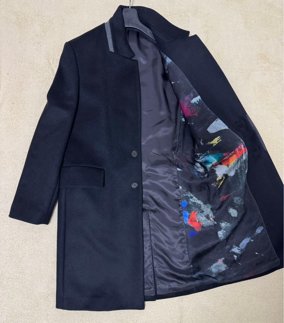 ポールスミス チェスターコート ロング丈 裏デザイン柄 ブラック