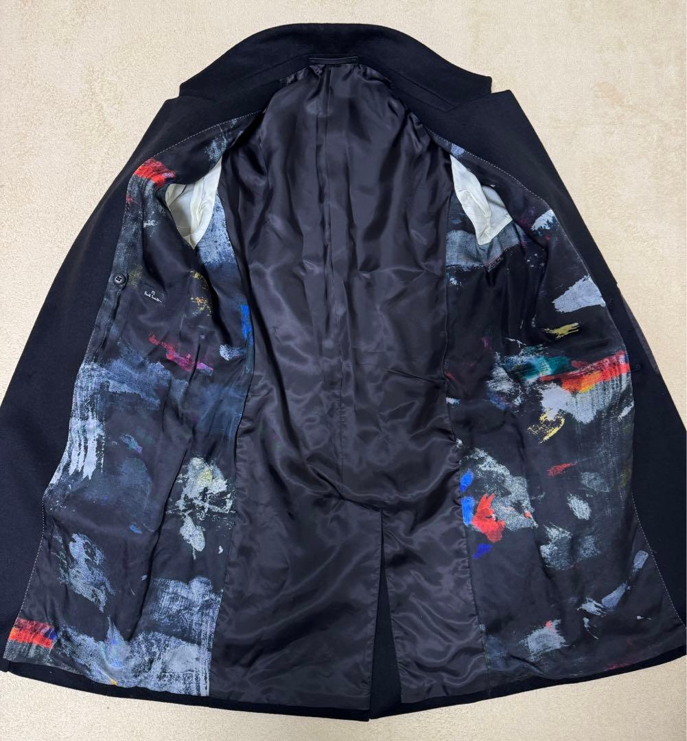 ポールスミス チェスターコート ロング丈 裏デザイン柄 ブラック