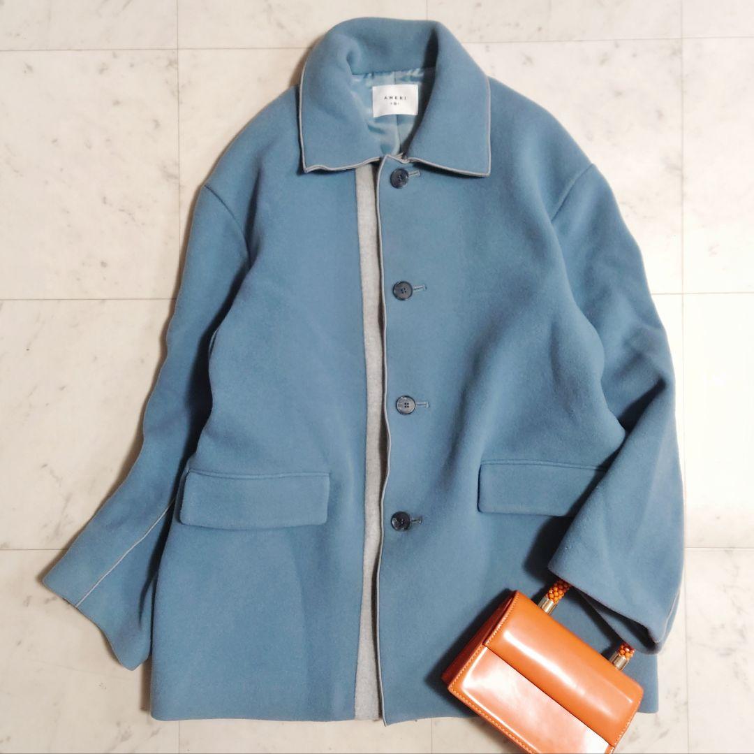 美品♪アメリ ラトーレ バイカラー オーバーサイズ ミディコート サックスブルー