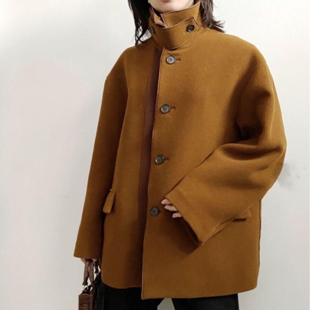 美品♪アメリ ラトーレ バイカラー オーバーサイズ ミディコート サックスブルー