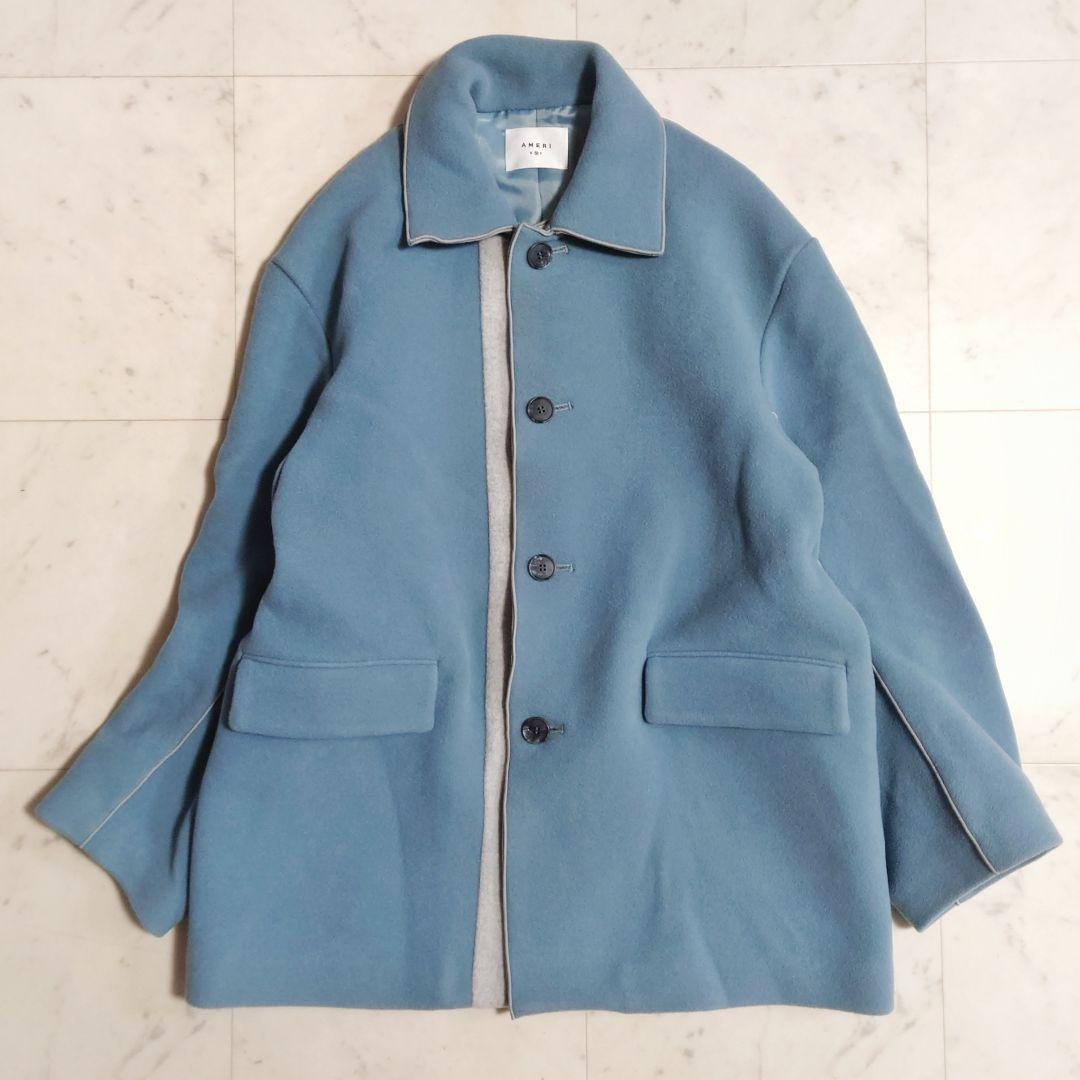 美品♪アメリ ラトーレ バイカラー オーバーサイズ ミディコート サックスブルー