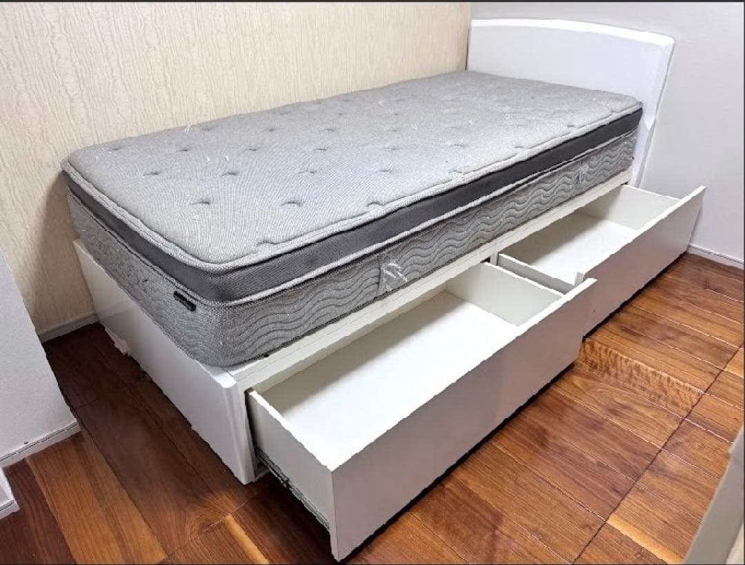 【山形県内引取限定】ニトリ シンプル　シングルベッドフレーム収納付き マットレス