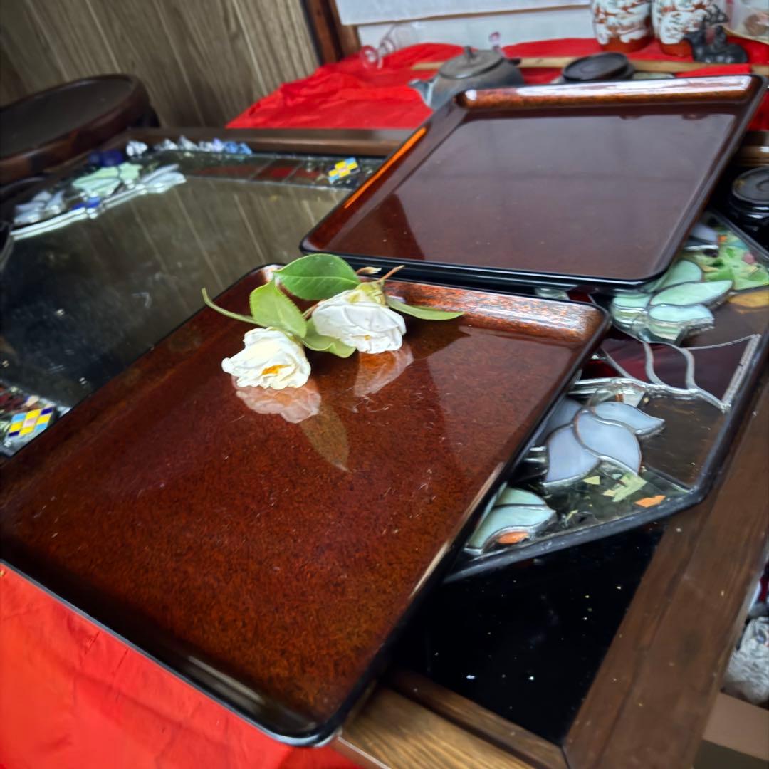 2158様感謝‼️蔵出しJAPAN GOZEN天然木　梨地最高級布着砂子御膳 5客