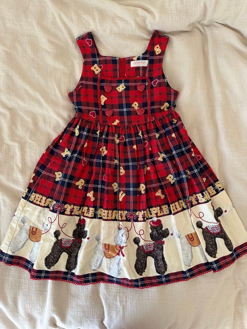 赤いチェック柄 ノースリーブワンピース