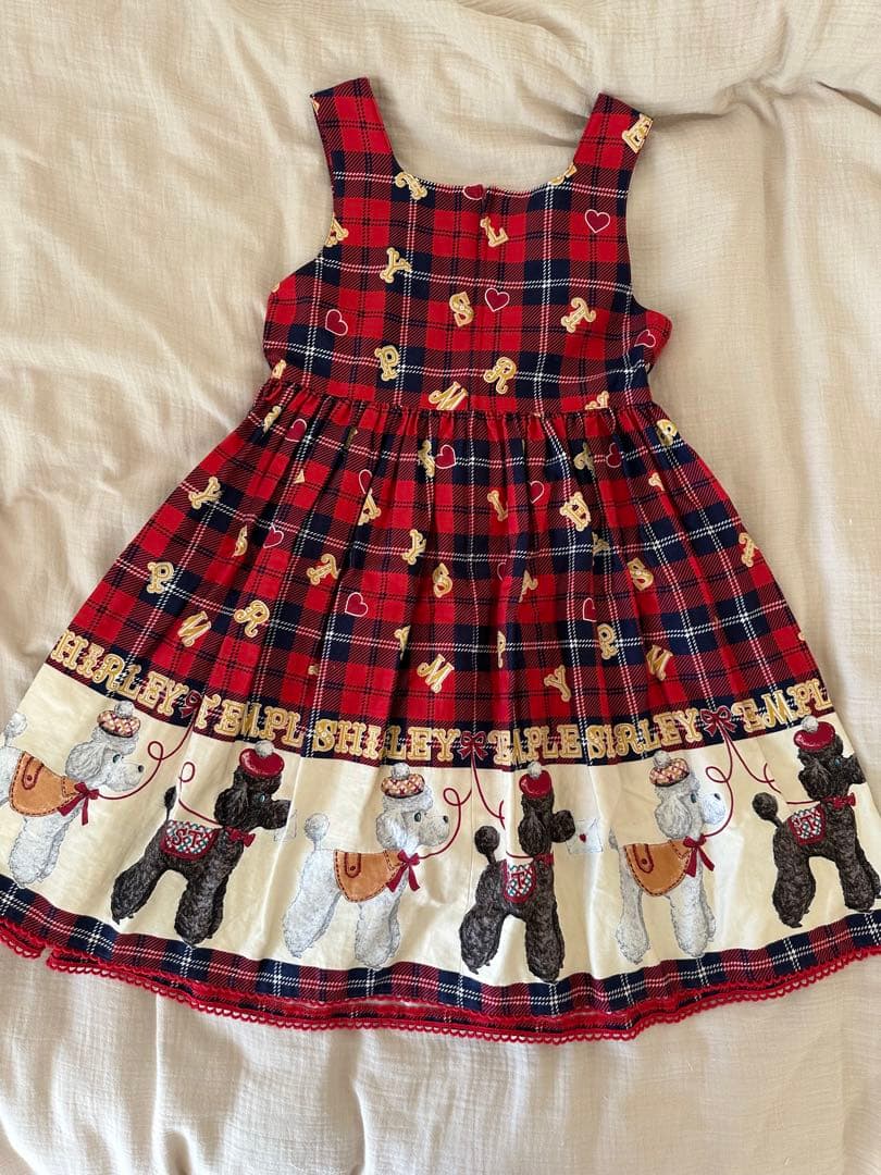 赤いチェック柄 ノースリーブワンピース