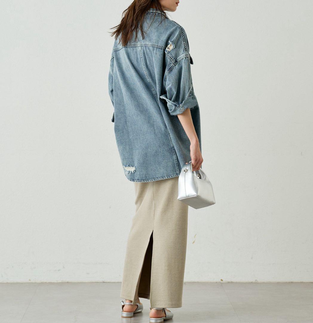 新品未使用タグ付き　ラウンジドレス　2025 9月購入　デニム　ダメージ　シャツ
