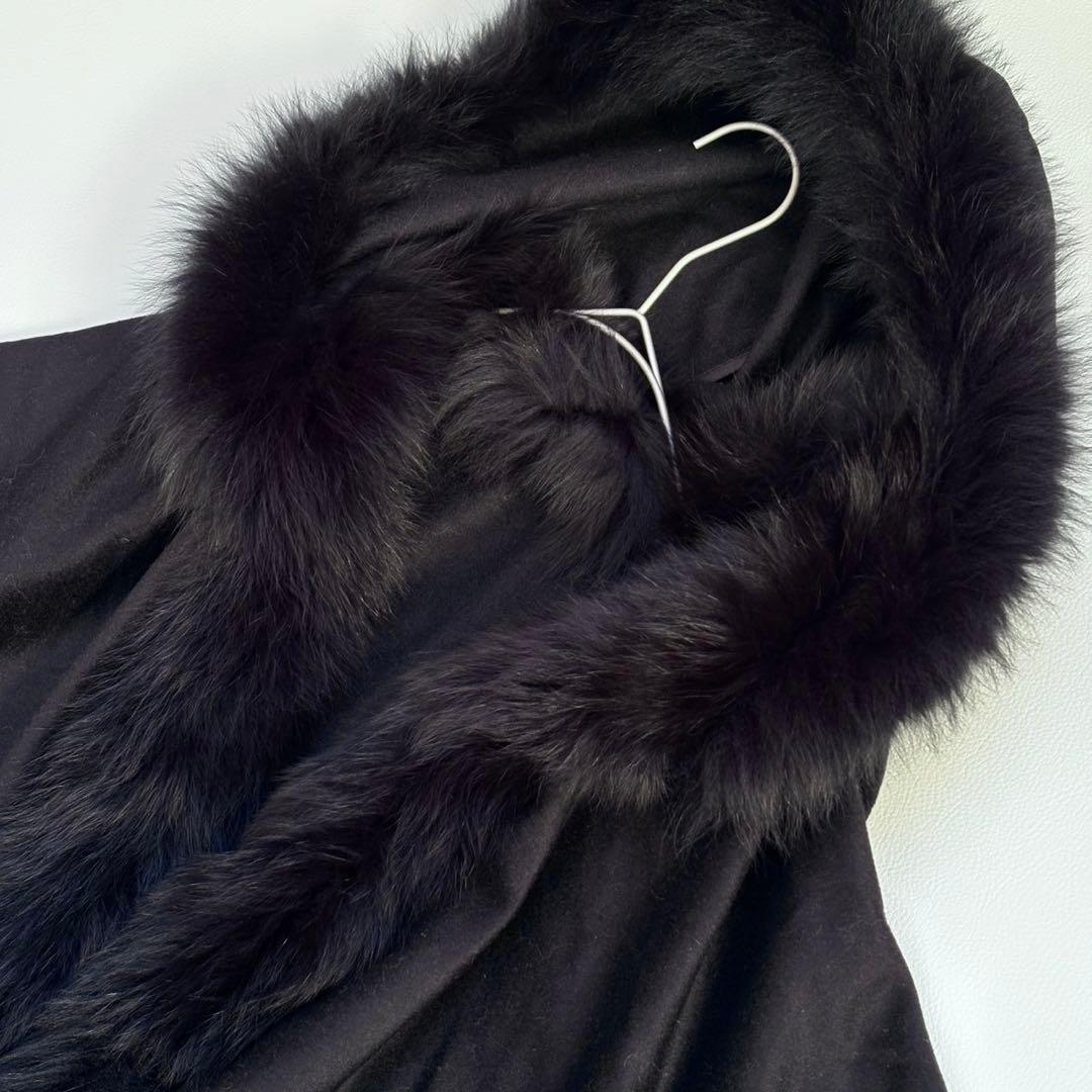 極美品 カシミヤ100% ポンチョ ファーフード付 ブラック