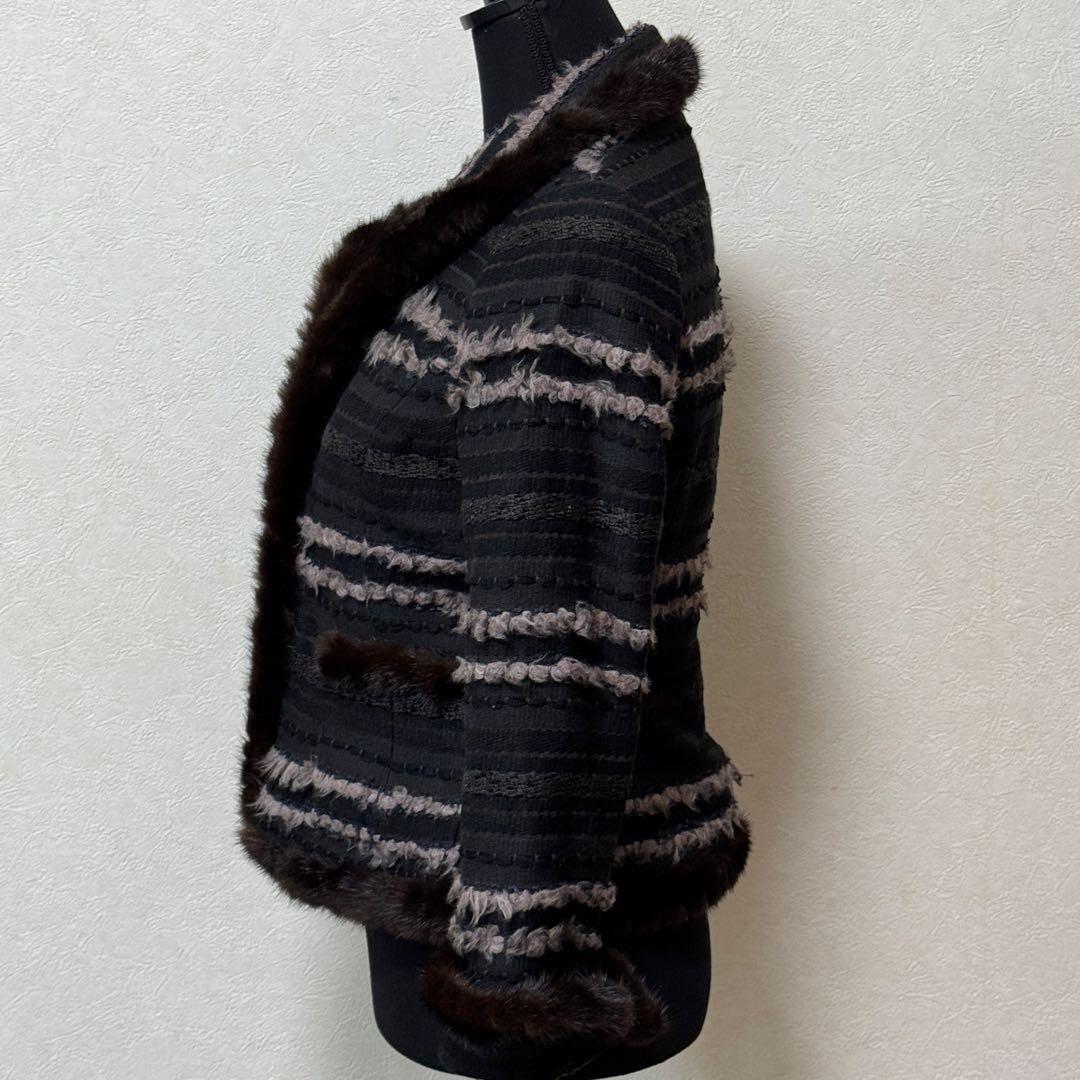 Rene ルネ TISSUE社 ツイードジャケット スタンドカラー 36 ミンク