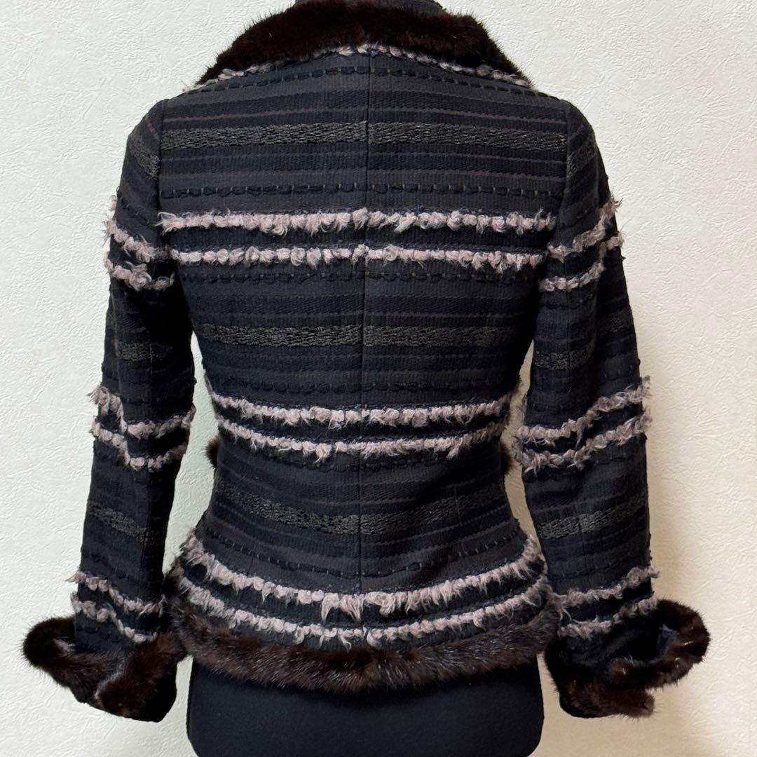 Rene ルネ TISSUE社 ツイードジャケット スタンドカラー 36 ミンク