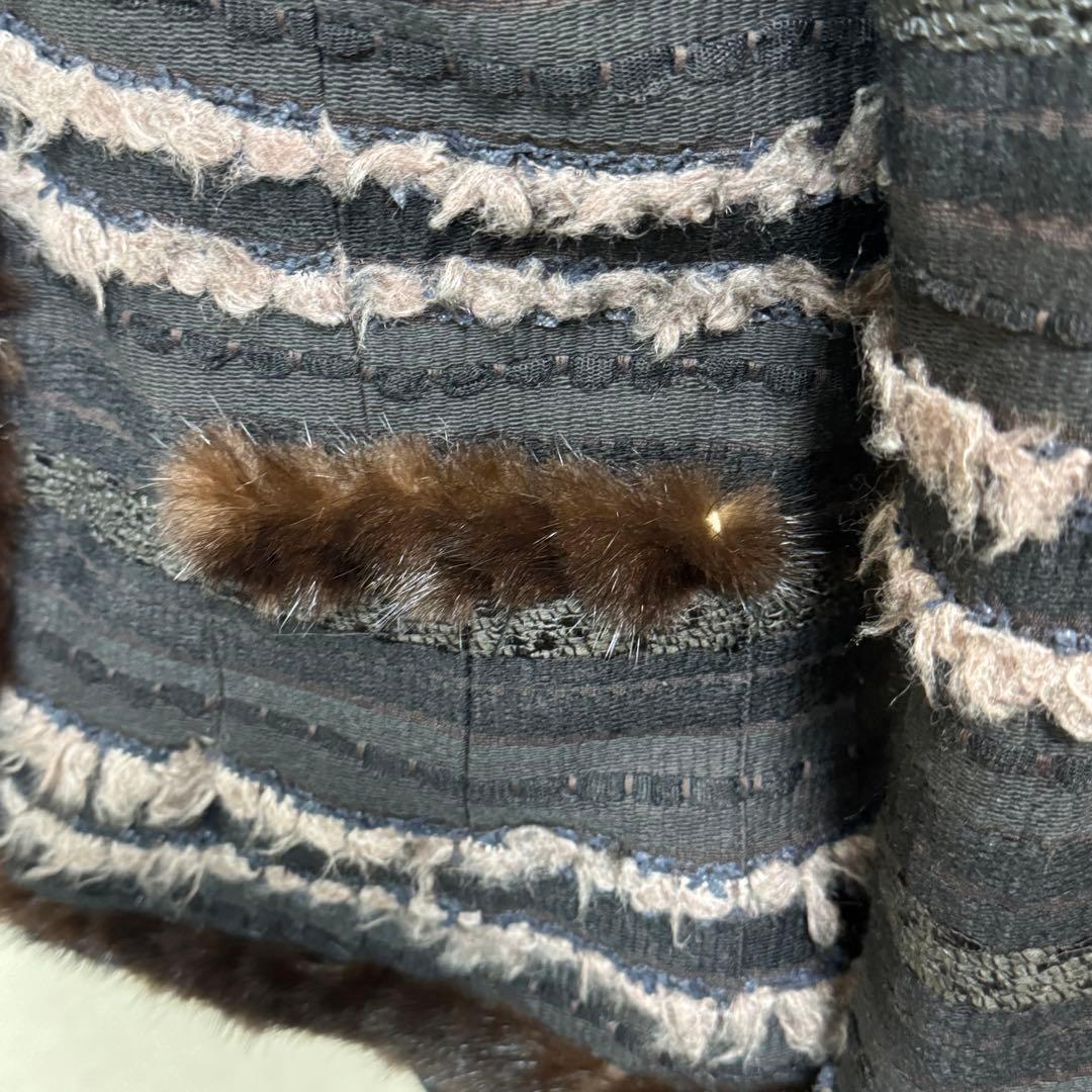 Rene ルネ TISSUE社 ツイードジャケット スタンドカラー 36 ミンク