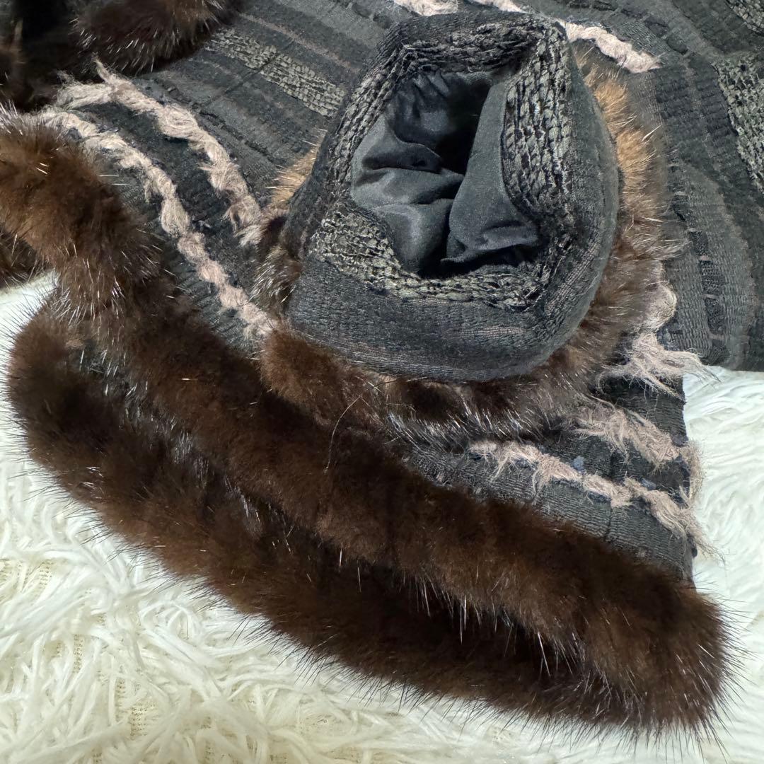 Rene ルネ TISSUE社 ツイードジャケット スタンドカラー 36 ミンク