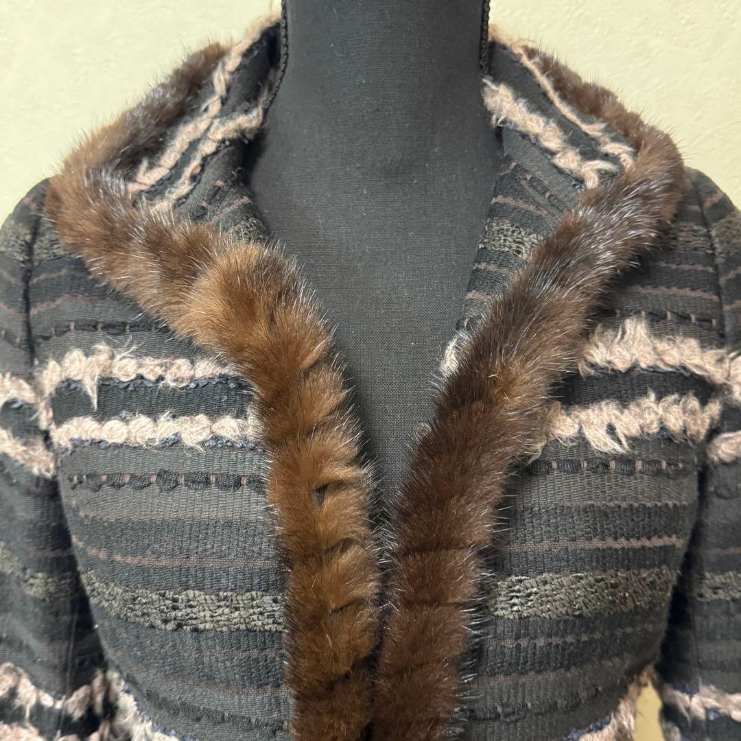 Rene ルネ TISSUE社 ツイードジャケット スタンドカラー 36 ミンク