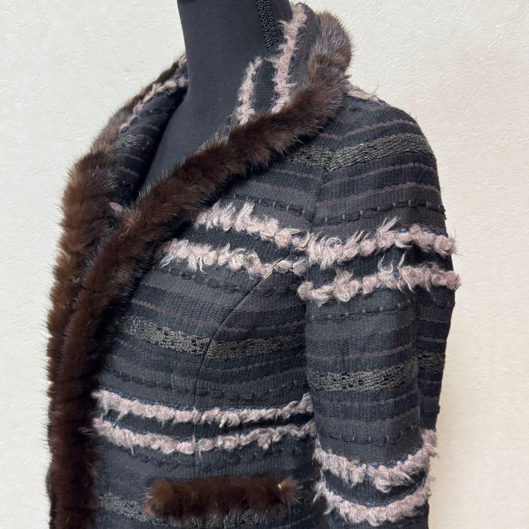 Rene ルネ TISSUE社 ツイードジャケット スタンドカラー 36 ミンク