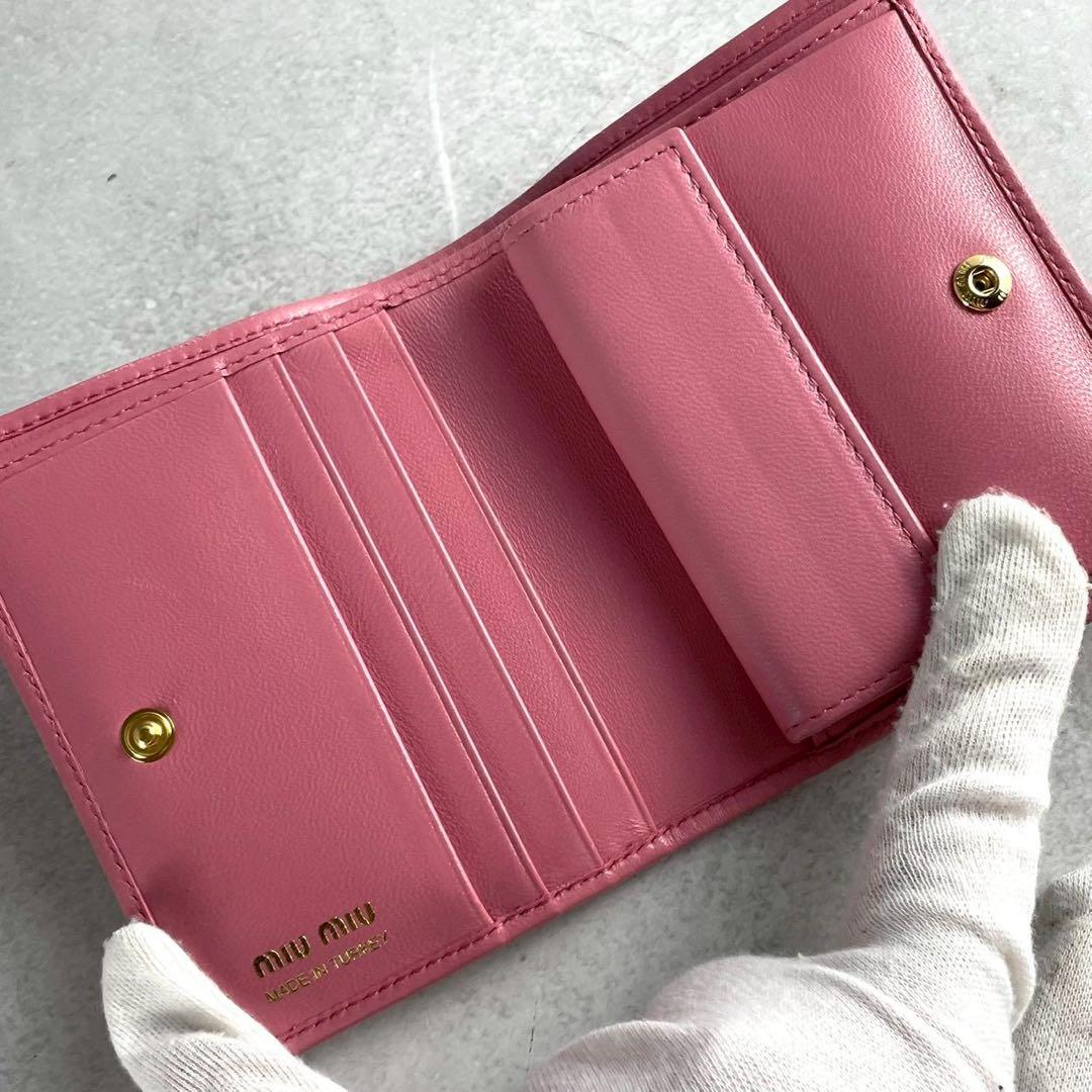 【付属品完備 現行】ミュウミュウ 二つ折り財布 ピンク RFID レザー