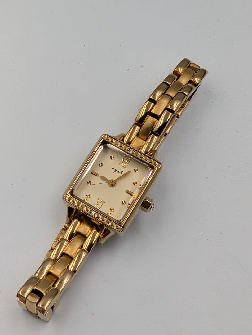 agate アガット レディース腕時計☆ゴールド3針レクタンギュラー☆電池交換済