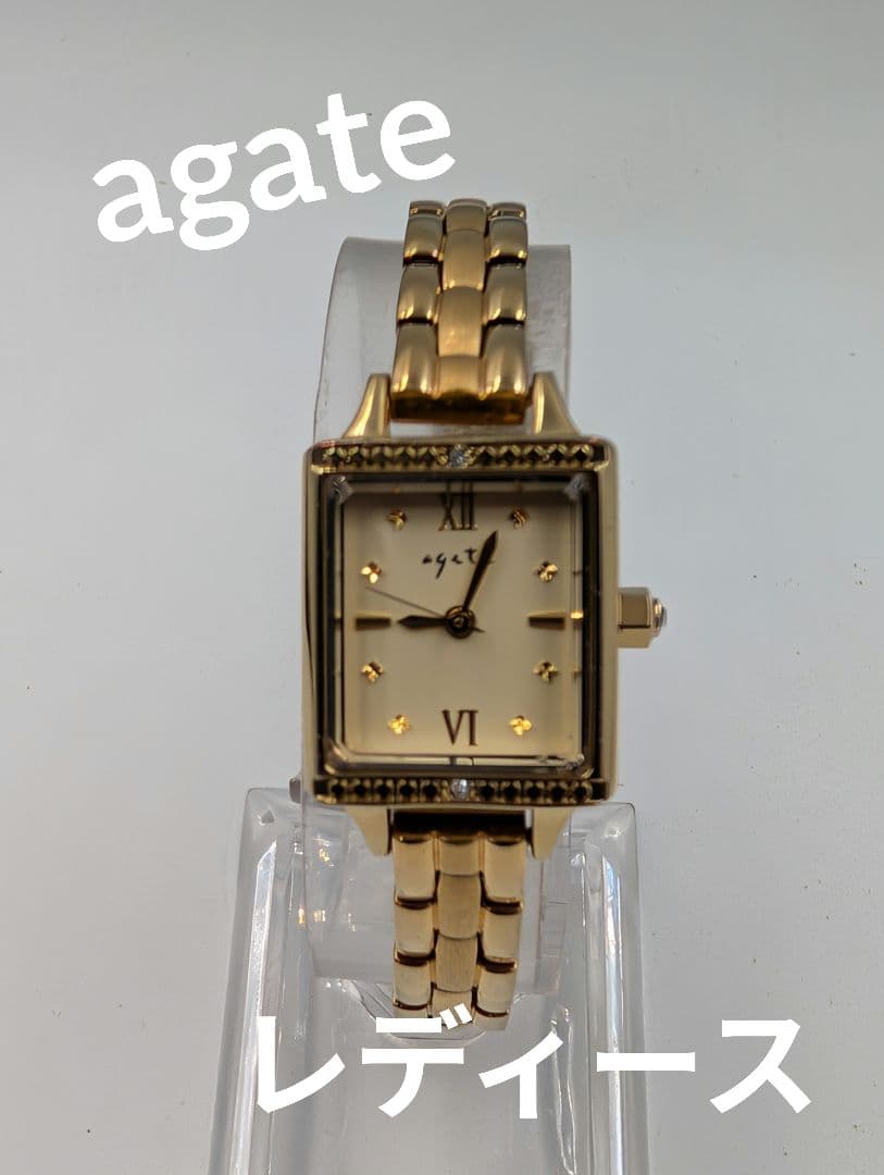 agate アガット レディース腕時計☆ゴールド3針レクタンギュラー☆電池交換済