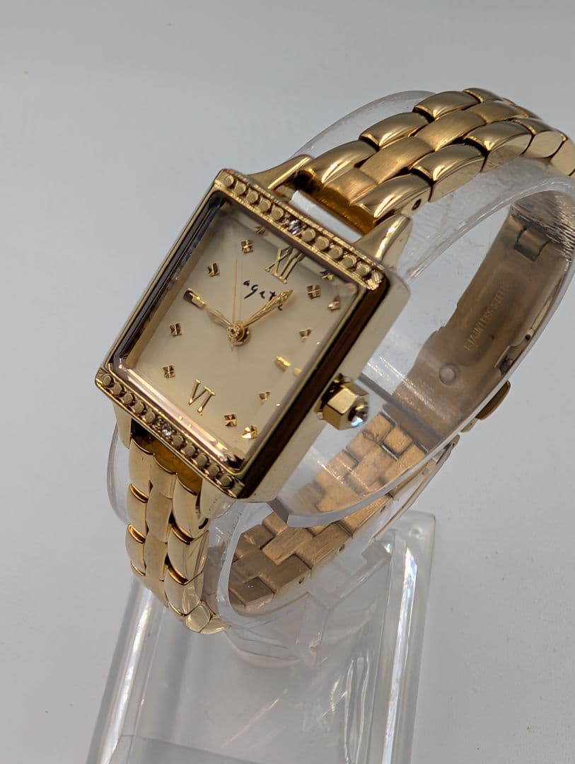 agate アガット レディース腕時計☆ゴールド3針レクタンギュラー☆電池交換済