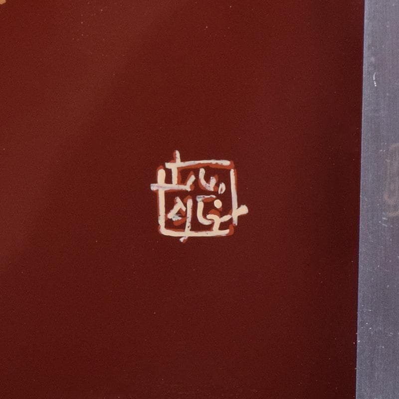 漆芸　輪島塗　卵殻蒔絵　猫　在銘　額装　C　8234A