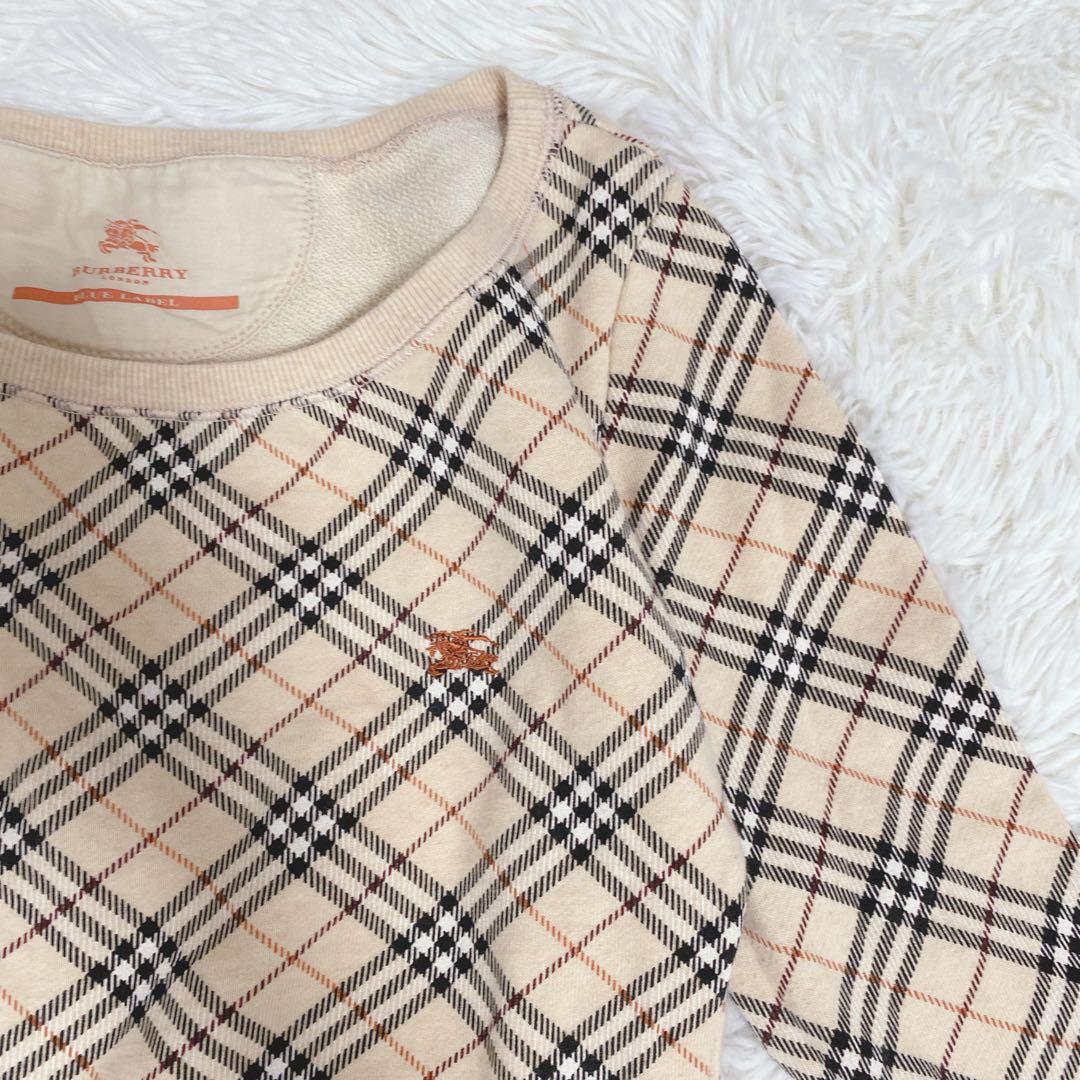 美品 バーバリーブルーレーベル ノバチェック柄 トレーナー トップス ベージュ