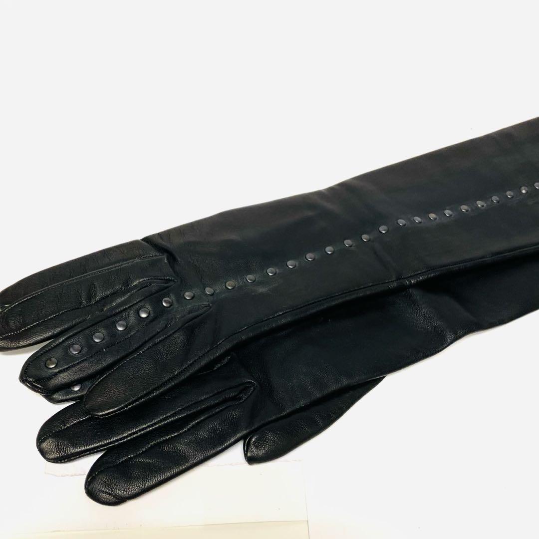 美品　定価20万 エルメス　ラムレザー　ロンググローブ　スタッズ　箱　6.5