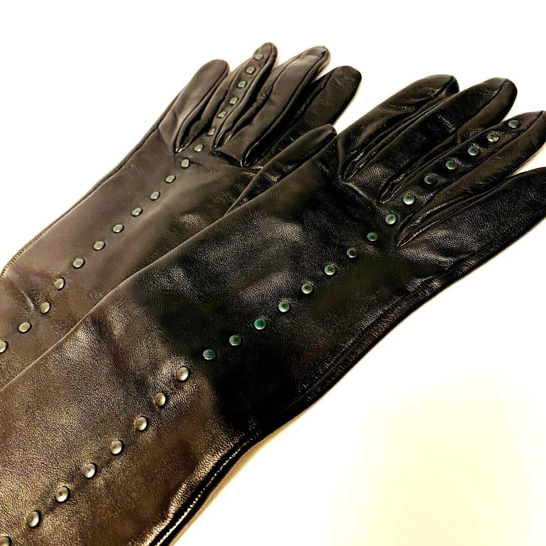 美品　定価20万 エルメス　ラムレザー　ロンググローブ　スタッズ　箱　6.5