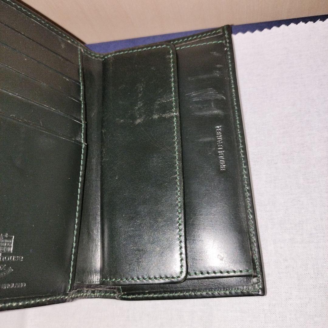 【廃盤】ホワイトハウスコックス（ベオーマ）三つ折り財布 ダークグリーン×イエロー