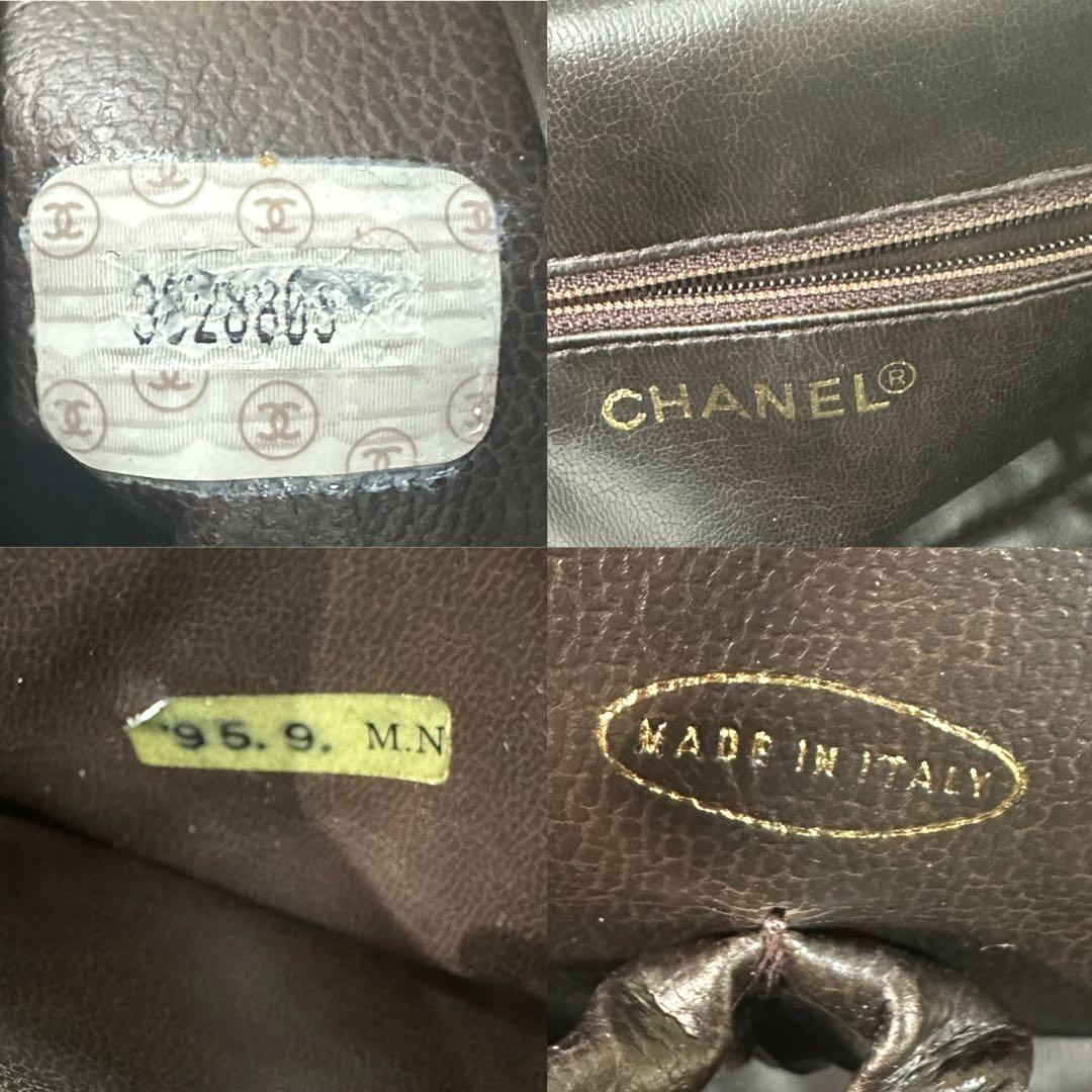 CHANEL シャネル　コスメポーチ　クラッチバッグ　キャビアスキン　ブラウン