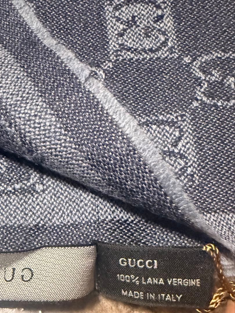 激レア GUCCI ネイビー チェック柄 マフラー