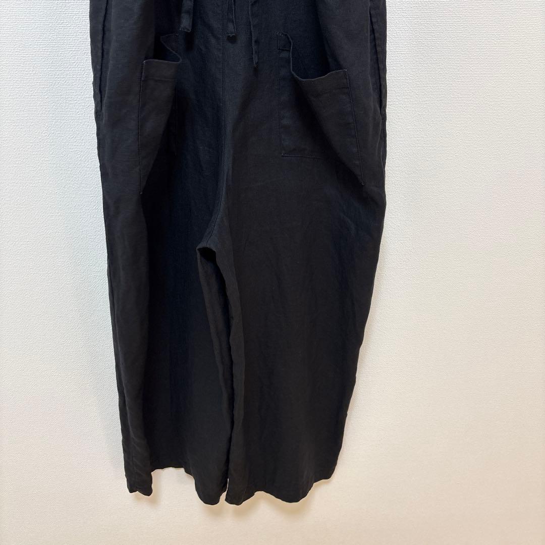 リネンサロペット　黒　かぐれ　オールインワン・つなぎ