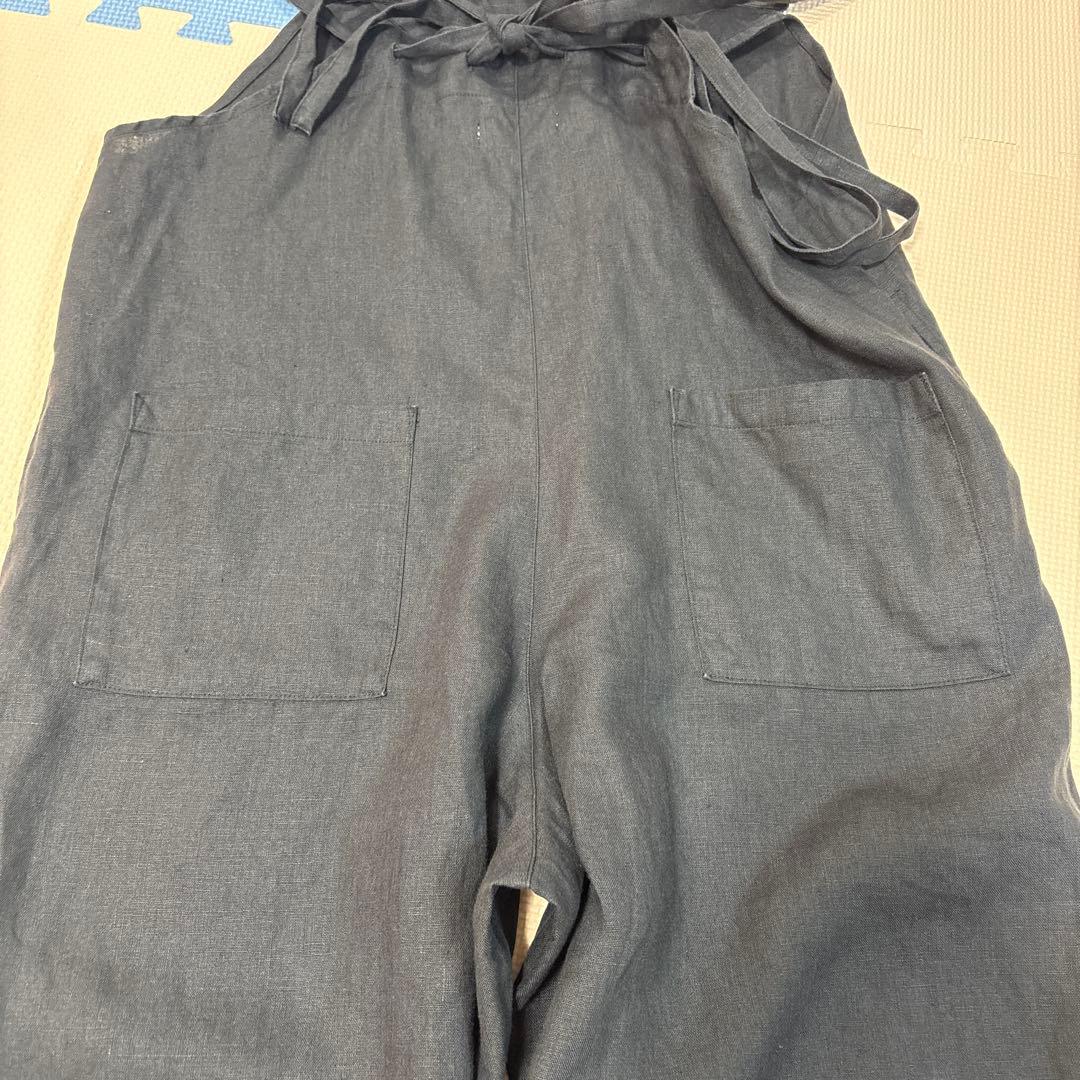 リネンサロペット　黒　かぐれ　オールインワン・つなぎ