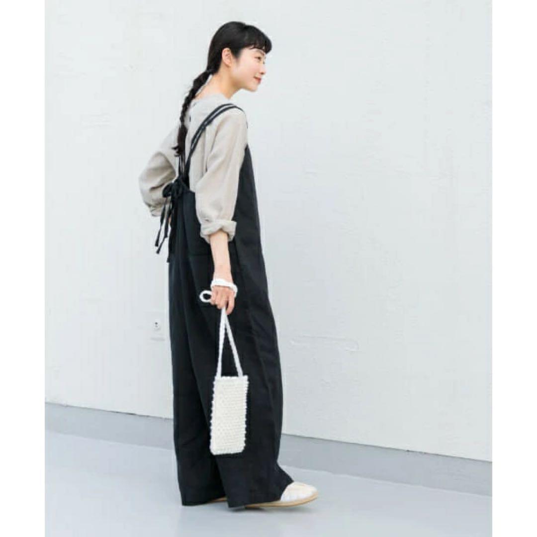 リネンサロペット　黒　かぐれ　オールインワン・つなぎ