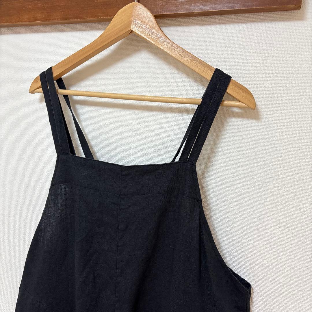 リネンサロペット　黒　かぐれ　オールインワン・つなぎ