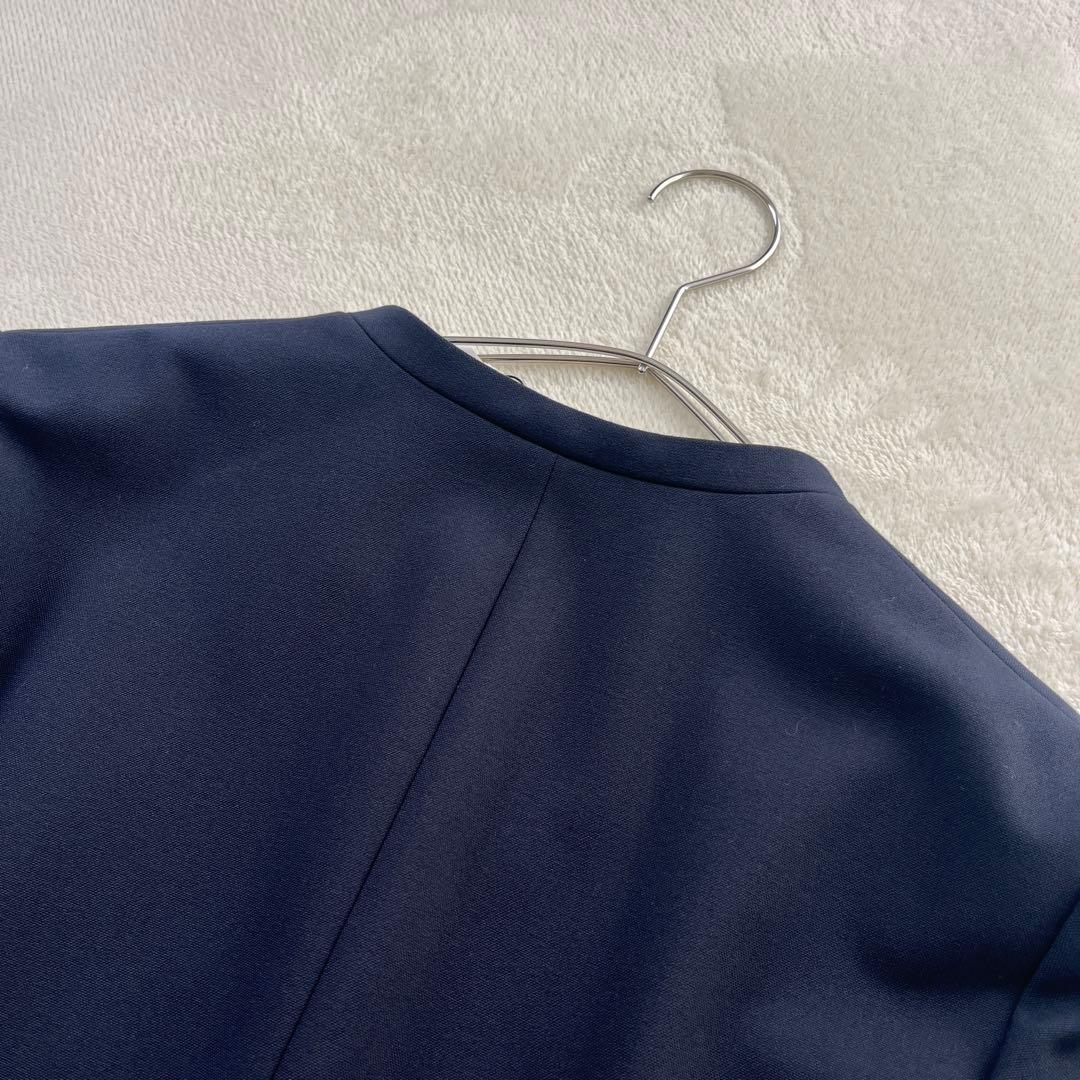 ★未使用品　プラステ　ノーカラー　ジャケット　ネイビー　洗える　ワンボタン