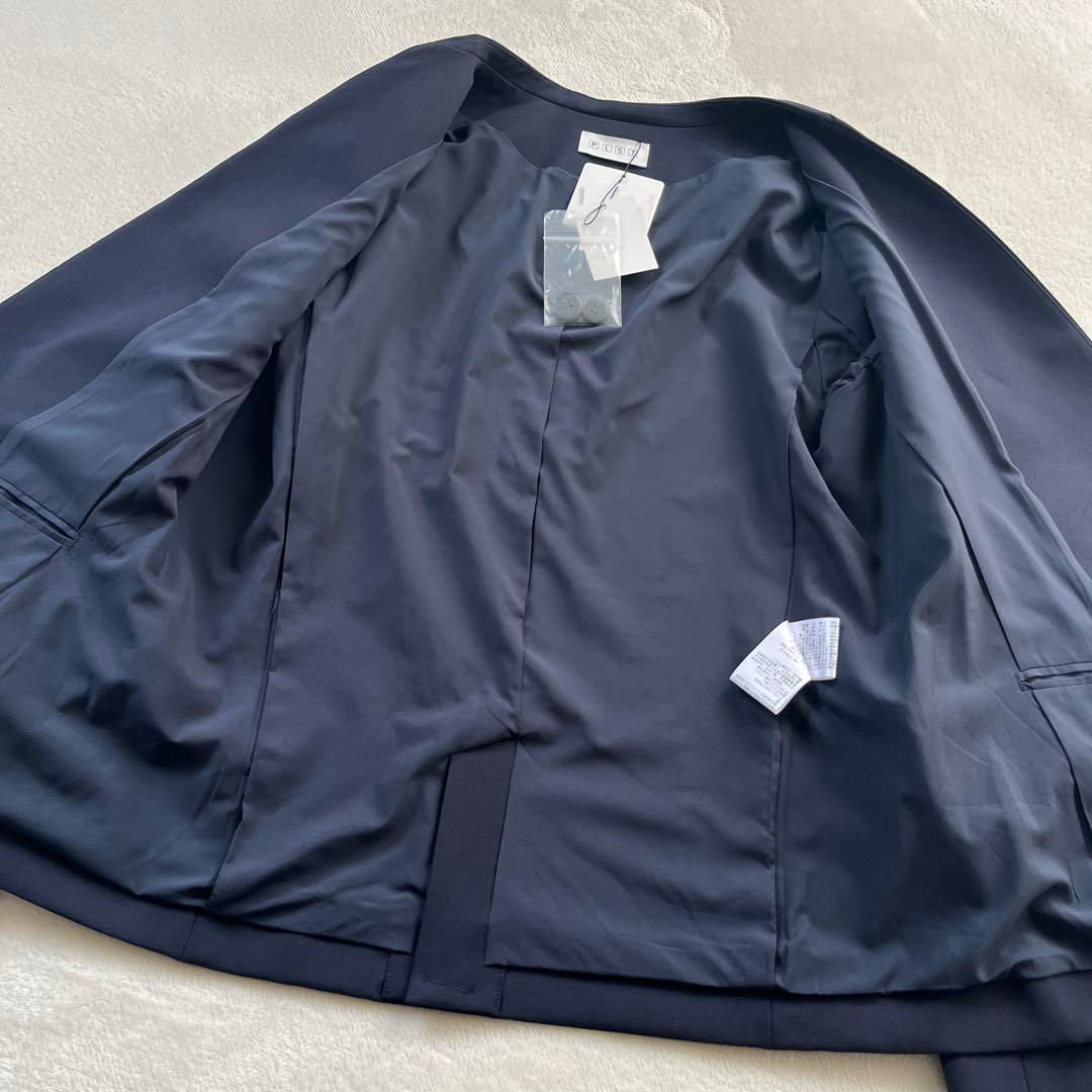 ★未使用品　プラステ　ノーカラー　ジャケット　ネイビー　洗える　ワンボタン