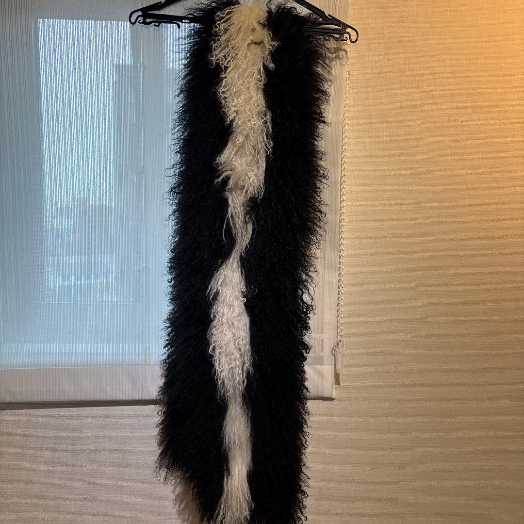美品 FENDI チベット ファー マフラー 特大 ストール 黒白