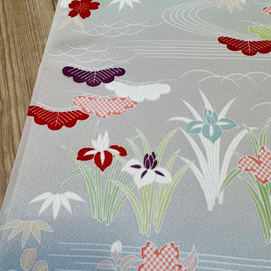 未使用　正絹　反物　着物　和装　小紋　丹後縮緬　ちりめん　グレー　灰色　紳裳園