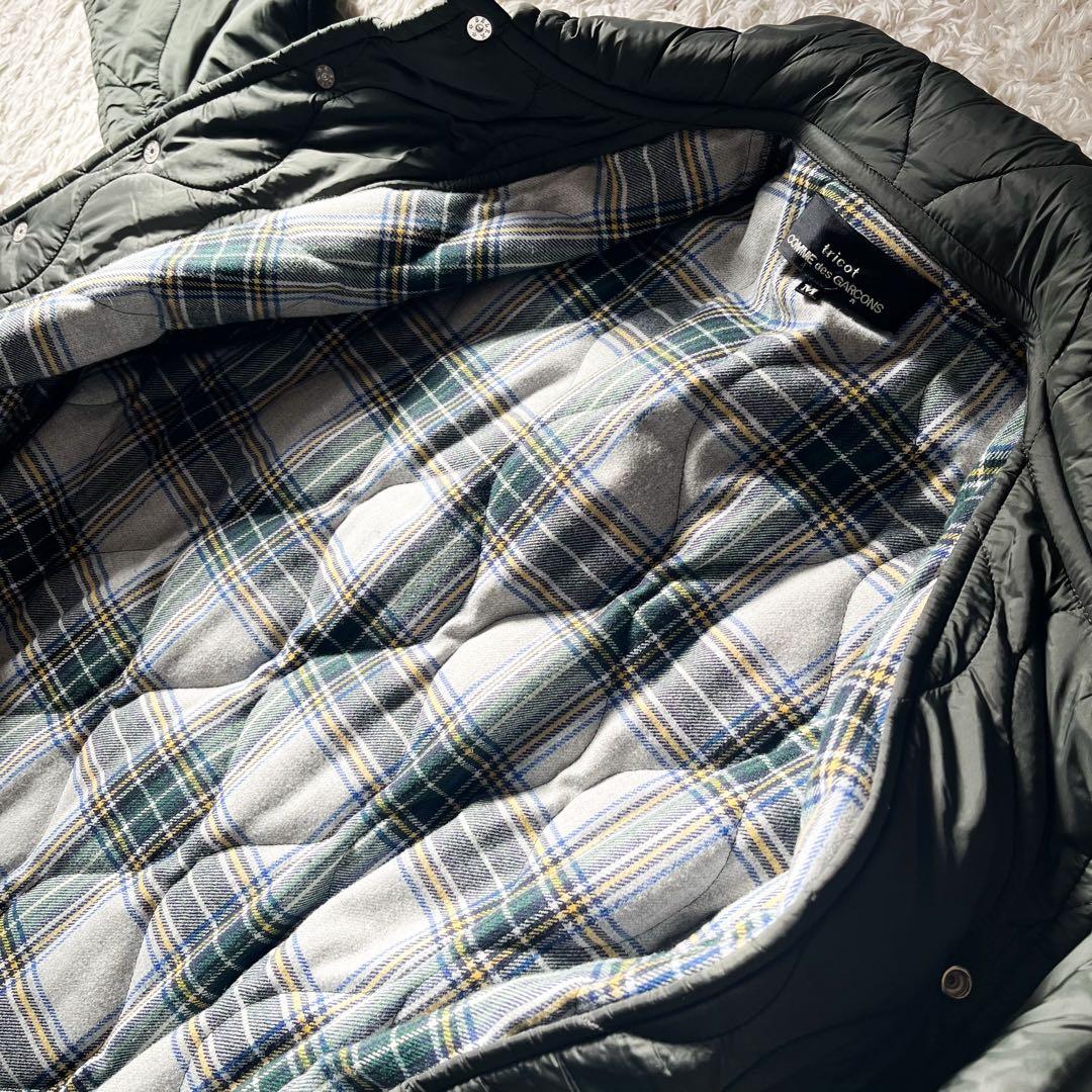 トリココムデギャルソン キルティング ロングコート チェック グリーン