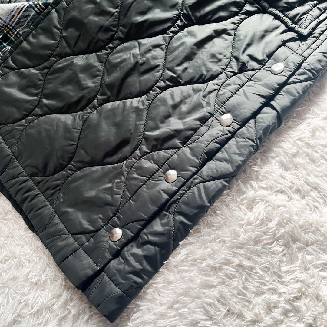 トリココムデギャルソン キルティング ロングコート チェック グリーン