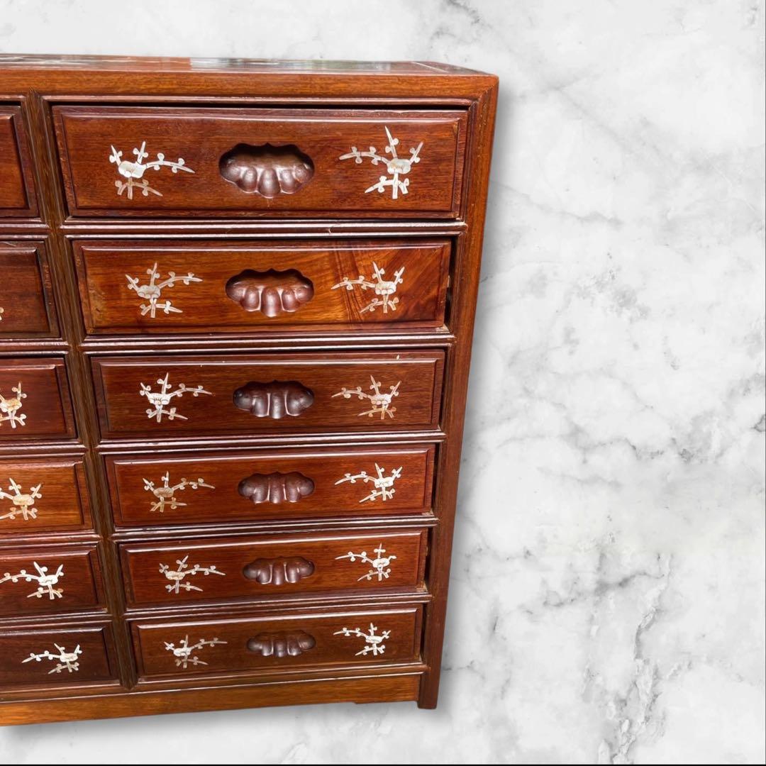 花梨材 棚 漆塗り 螺鈿細工 引出し付 収納家具