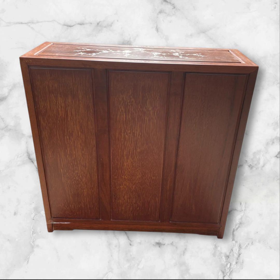 花梨材 棚 漆塗り 螺鈿細工 引出し付 収納家具