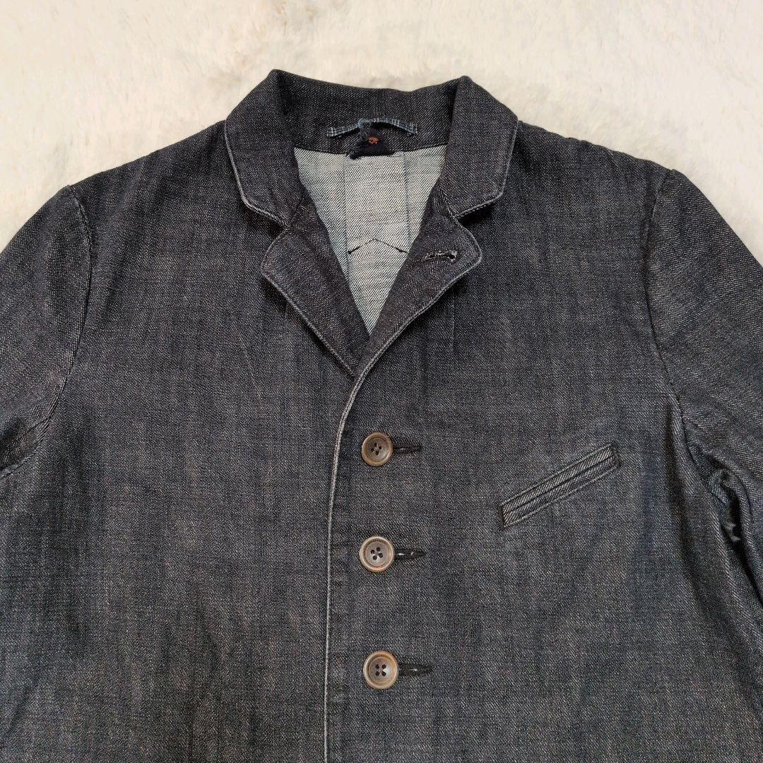 ◆極美品 45R デニム チェスターコート インディゴ 日本製 袖裾裏チェック