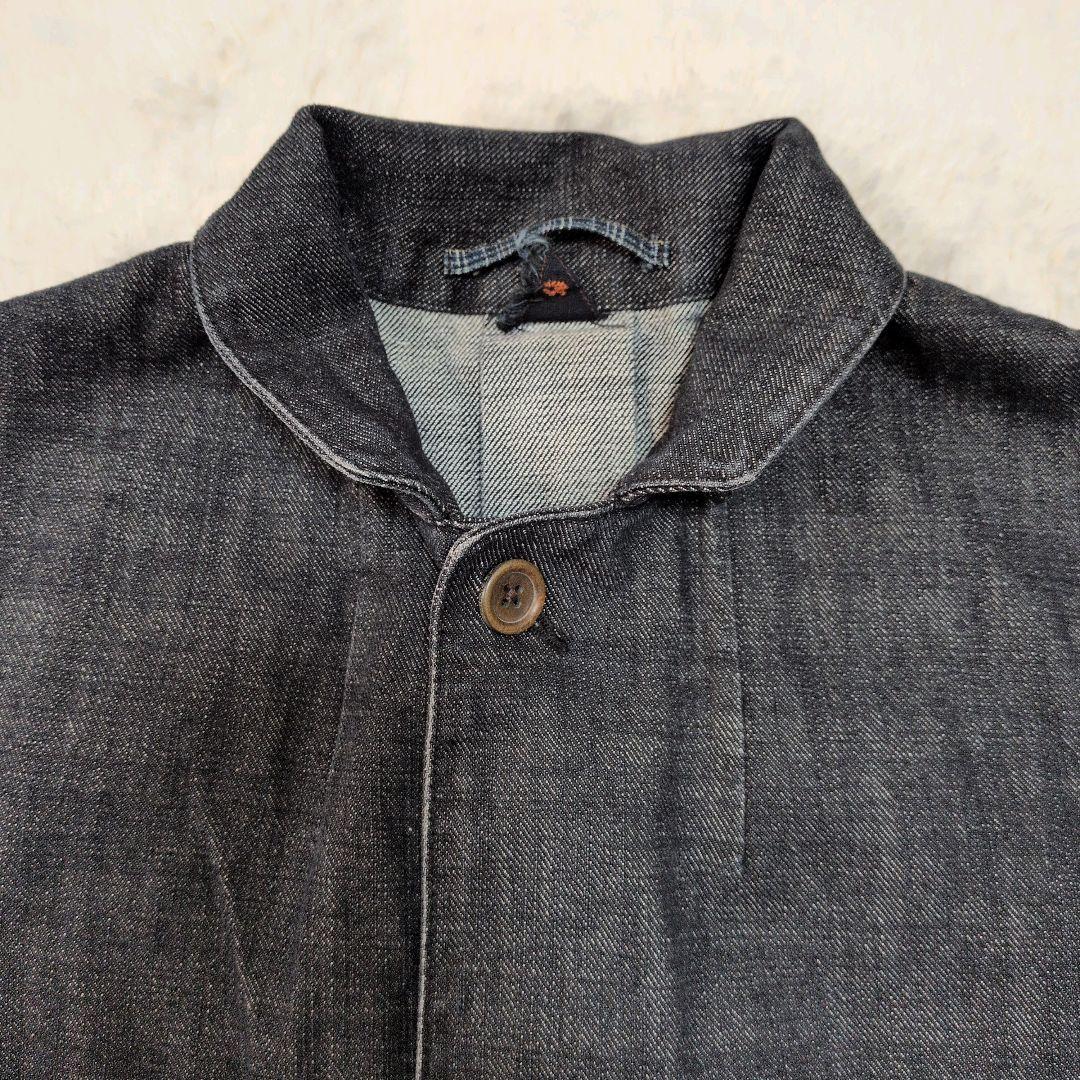 ◆極美品 45R デニム チェスターコート インディゴ 日本製 袖裾裏チェック