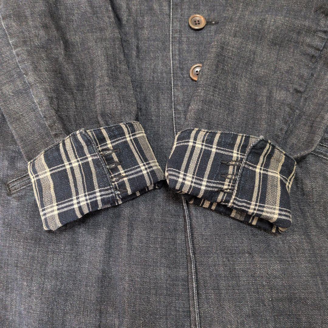 ◆極美品 45R デニム チェスターコート インディゴ 日本製 袖裾裏チェック