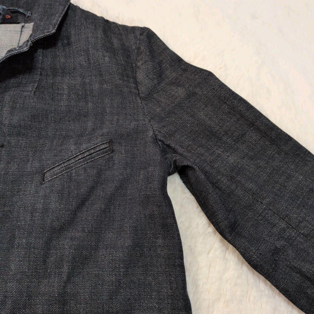 ◆極美品 45R デニム チェスターコート インディゴ 日本製 袖裾裏チェック